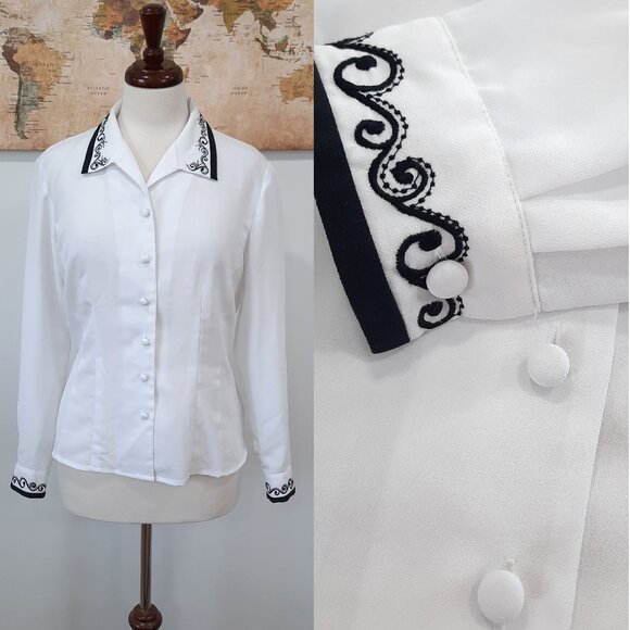 Vtg 90s embroidered button blouse - Laura Scott brand - Picture 1 of 8